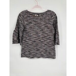 LOFT Textured Knit Top Bell Sleeve Career Casual Blouse Multicolor XS Black Pink
